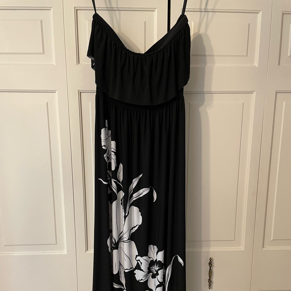 White House Black Market long strapless black dress